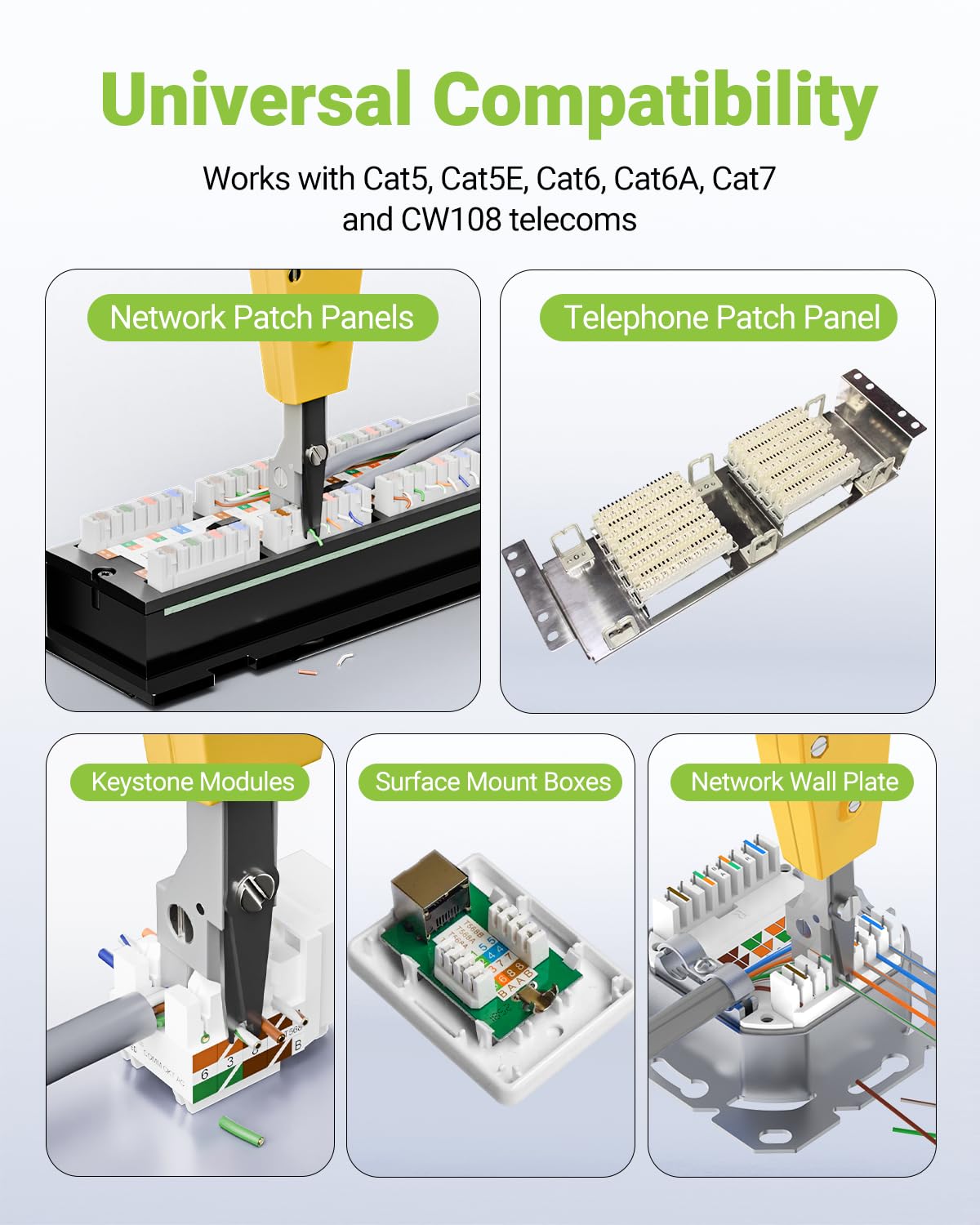 Narzędzie do dziurkowania, narzędzie Ethernet Punchdown Krone do gniazda RJ45 Cat5/Cat6/Ca6A kabel telefoniczny RJ11 profesjonalne narzędzia do wkładania zacisków z hakiem do ściągania izolacji