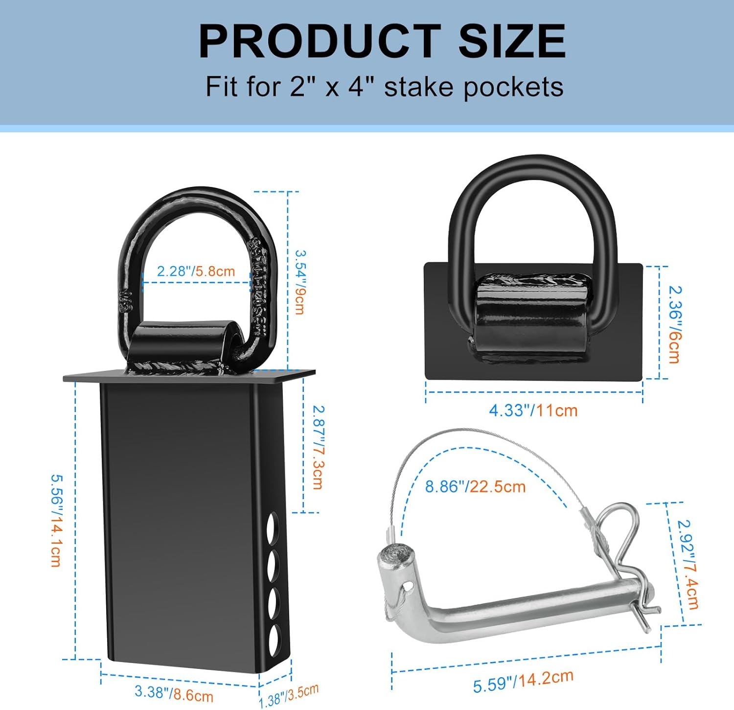 4 Packs Stake Pocket D Ring, Heavy Duty Trailer D Ring Tie Down Anchors, Adjustable with Anti-Loss Cord 16200lbs Load Trailer Accessories Utility for Flatbed Cargo Truck, Black - Image 3