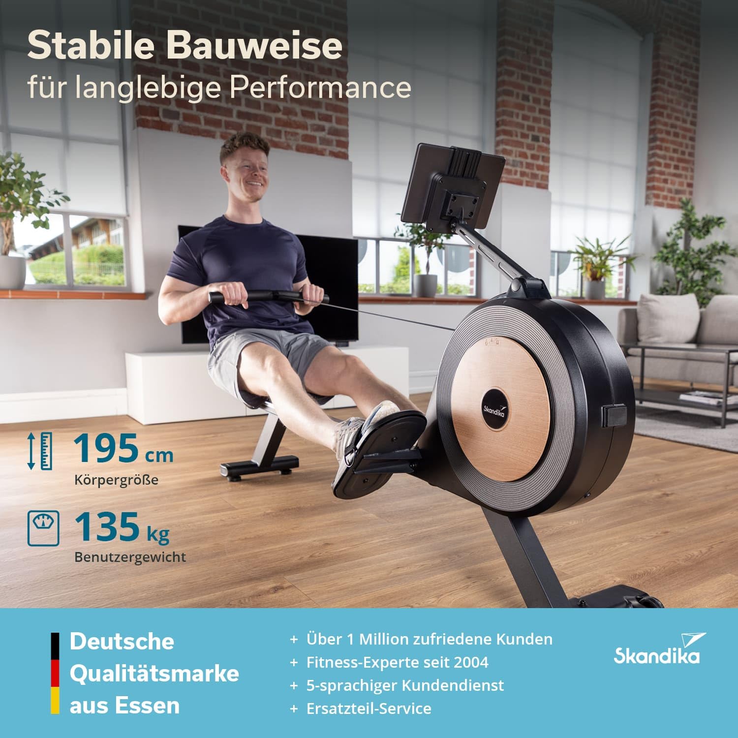 Skandika Njord P6-G Máquina de Remo para casa autogenerada| 32 Niveles de Resistencia eléctrica, hasta 200 cm y 135 kg, Compatible con la App Kinomap