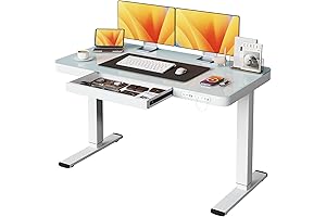 48" x 24" Electric Standing Desk with Glass Top, USB Charging, and Storage Drawer