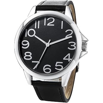 nuovo men's watch easy to read men's watches with large dial analogue quartz with black leather strap waterproof classic men's business watch