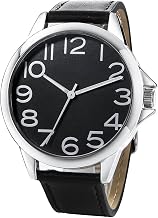 Men's Watch for Large Dial Digital Leather Waterproof Arabic Numerals Classic Quartz Watch for Men