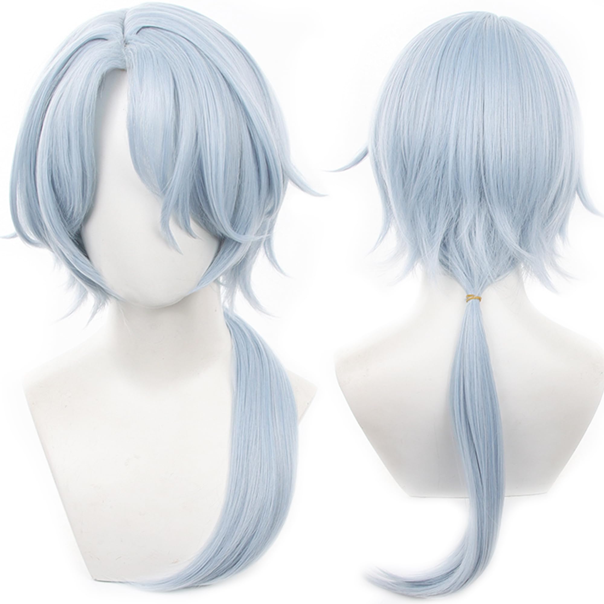 Plae Light Blue Long Straight Wigs with Low Ponytail Heat Resistant Synthetic Hairs for Women Men Comic Con Cosplay Halloween Wig