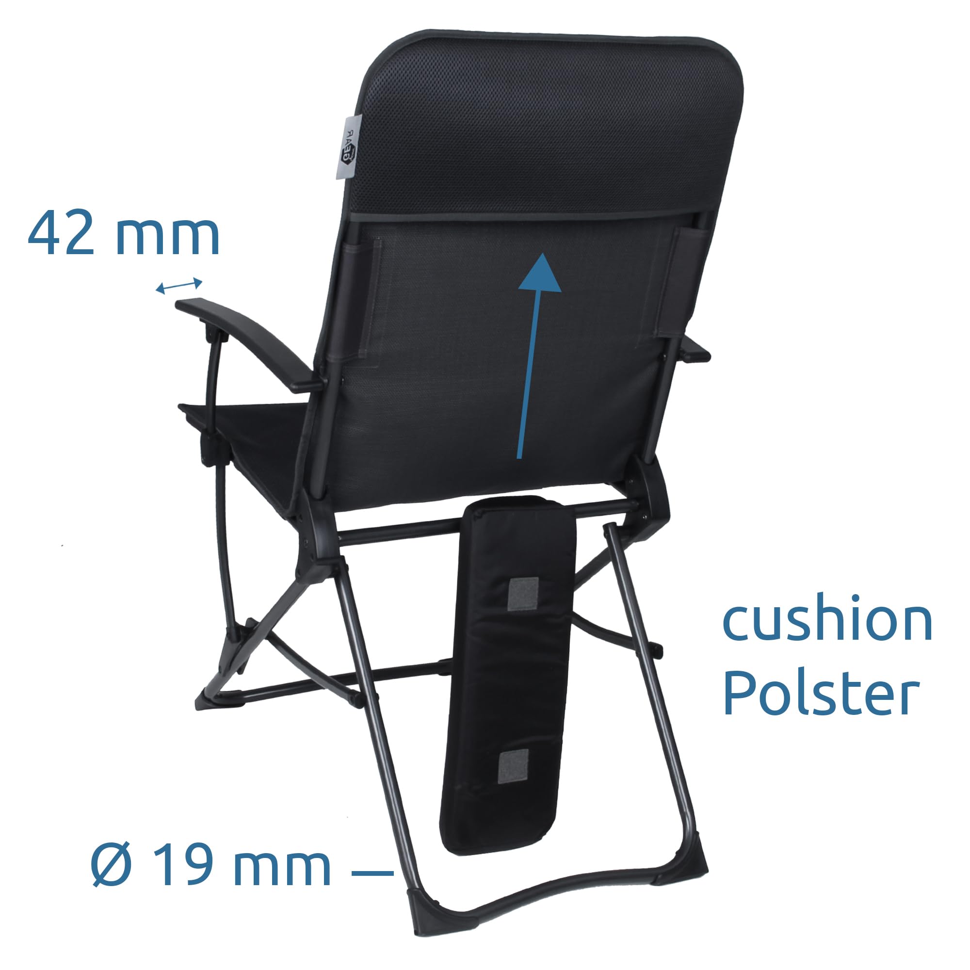 your GEAR Campingstuhl Carini - gepolsterter Klappstuhl - 3D Mesh - max. 180 kg - Angelstuhl geeignet für VW T5 T6 T6.1 Heckklappe