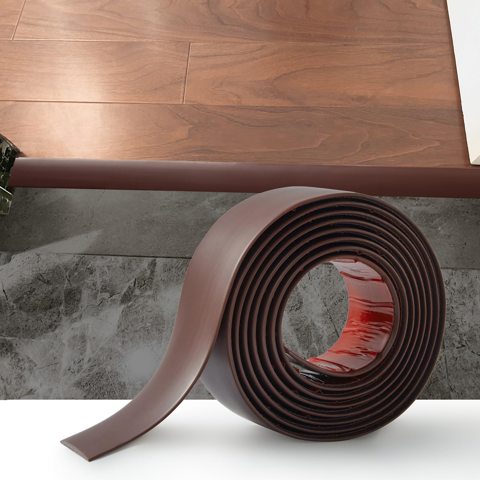 2M Laminate Flooring Threshold Transition Strip,PVC Door Bars for Doorways,Self Adhesive Vinyl Floor Edge Trim,Tile to Laminate Beading,Floor Joining Strip Gap Covering(5cm,Dark Brown)