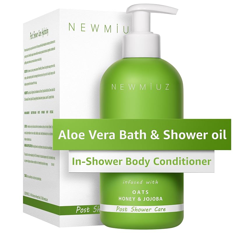 Óleo corporal para banho New Miuz com aloe vera, aveia, mel e jojoba, 10 oz