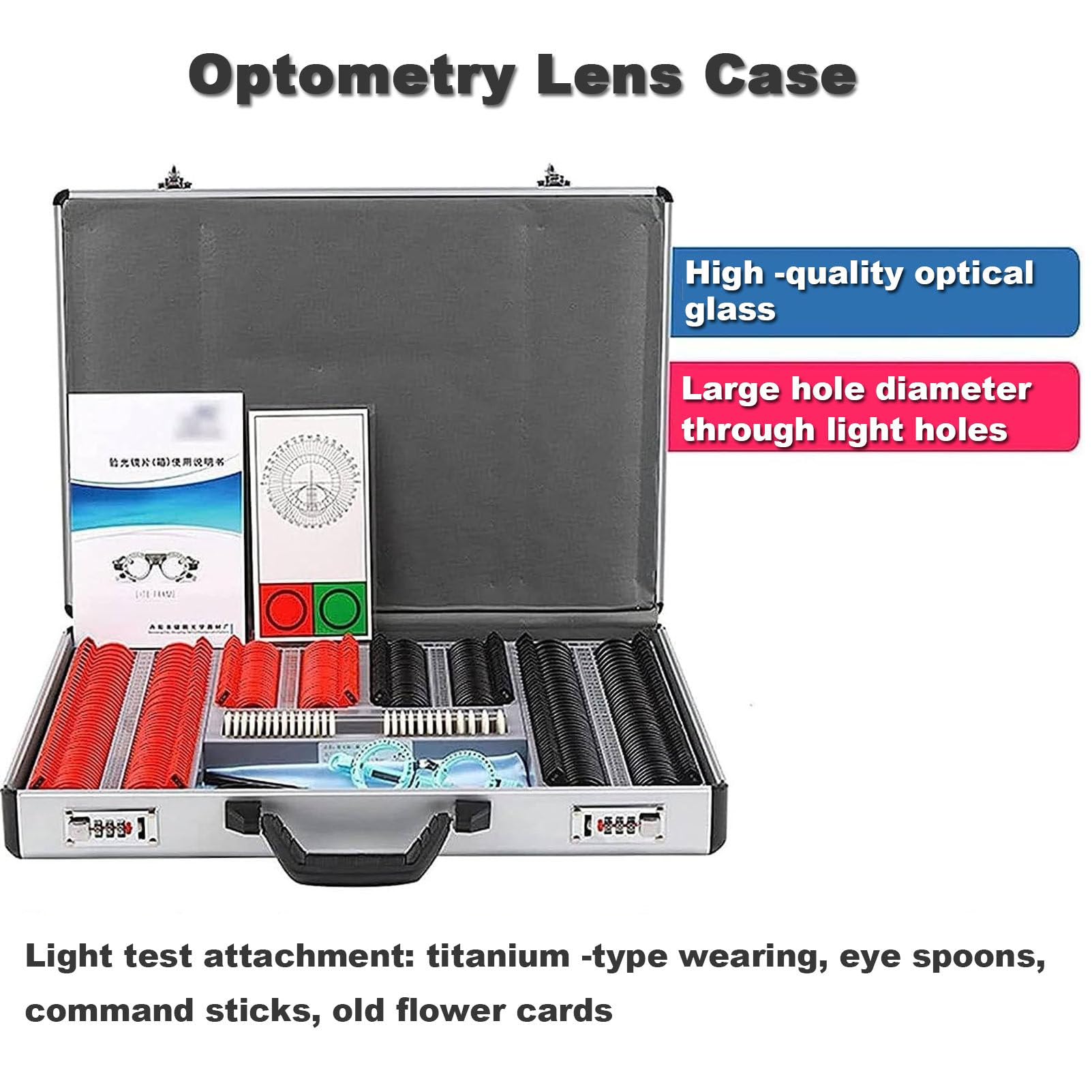 266 Pezzi Lente di Prova impostata con Tela di Test degli Occhiali di misurazione, Bordo di optometria a Legna Ottica Kit di Bordo in Alluminio, Accessori per Protezione Oftalmic Trial