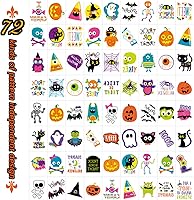 Vista 2 de 144 piezas de tatuaje temporal de Halloween, calcomanías impermeables de tatuajes de calabaza para niños, recuerdos de fiesta de niños, 72 patrones