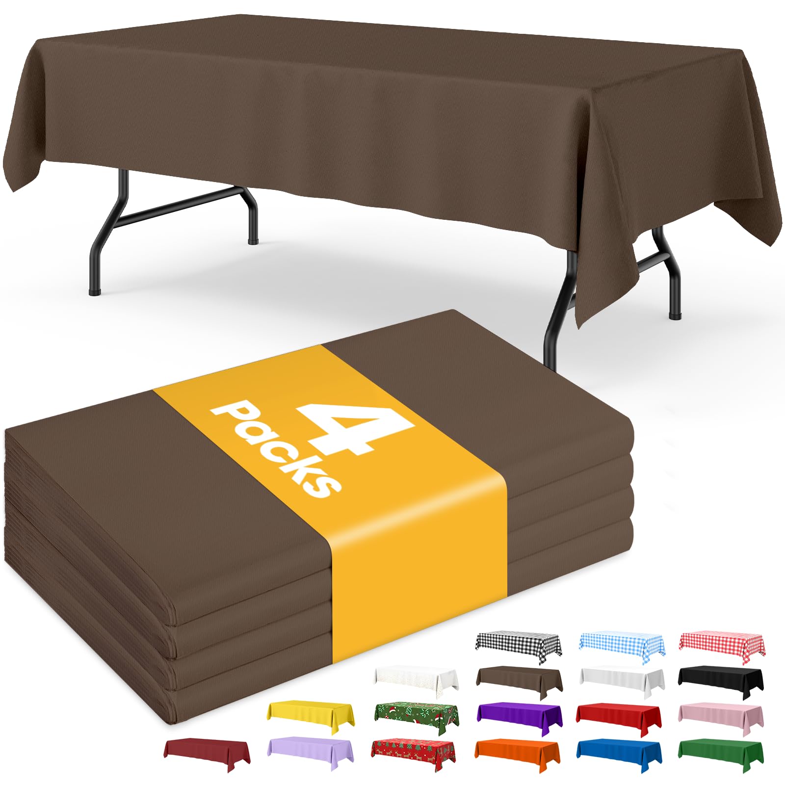 Niuara Brown Plastic Table Cloth Disposable, 4 Pack, 54 x 108 in