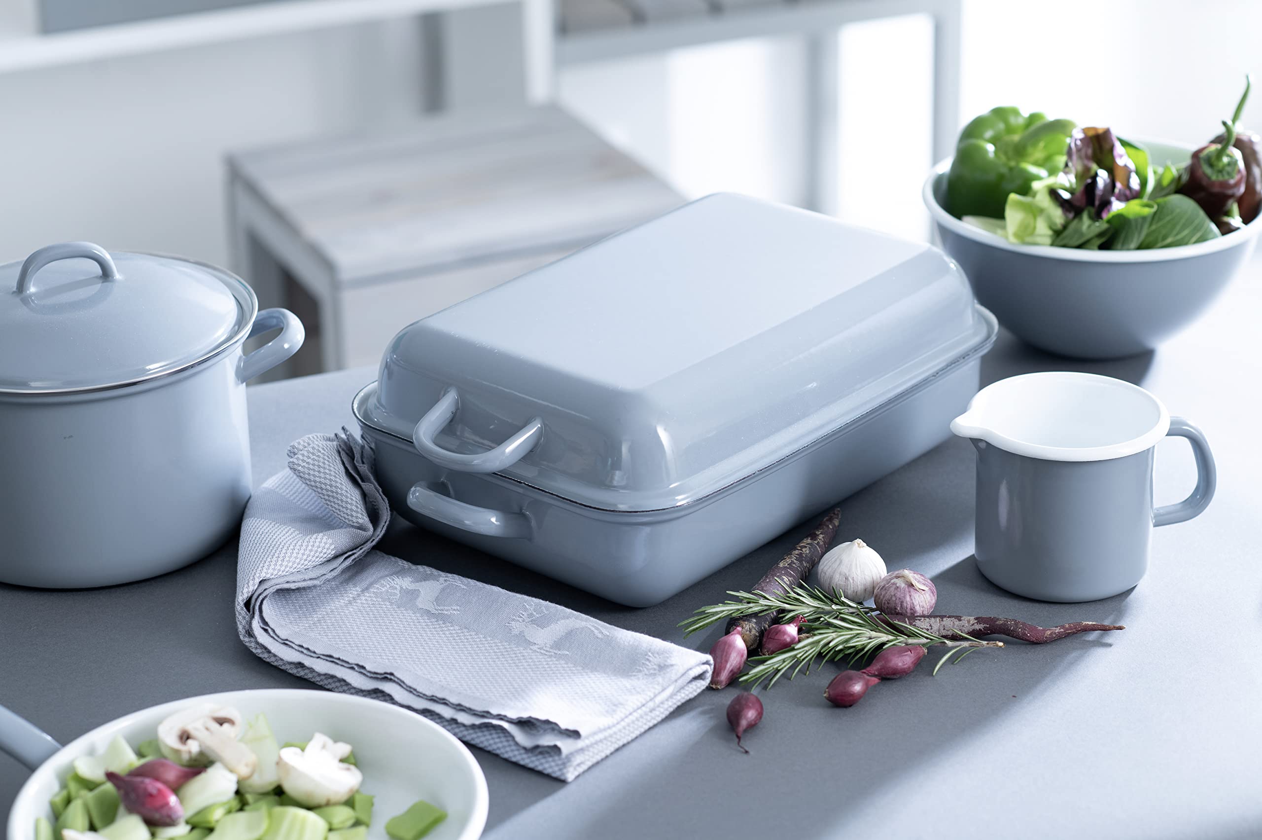 Riess, 0046-065, Frying pan 33/20,Classic - Pure Grey, dimensions 33 x 20 cm, height 6.0 cm, enamel, light grey, induction - Image 2