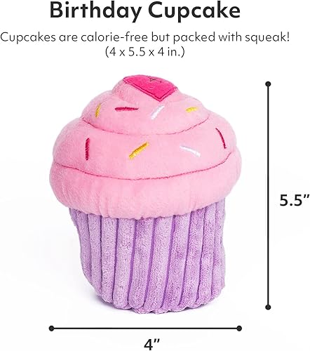 Miniatura 2 de ZippyPaws Regalos de cumpleaños para perros, cupcake de cumpleaños rosa, juguete chirriante de felpa para perros, suministros de fiesta de