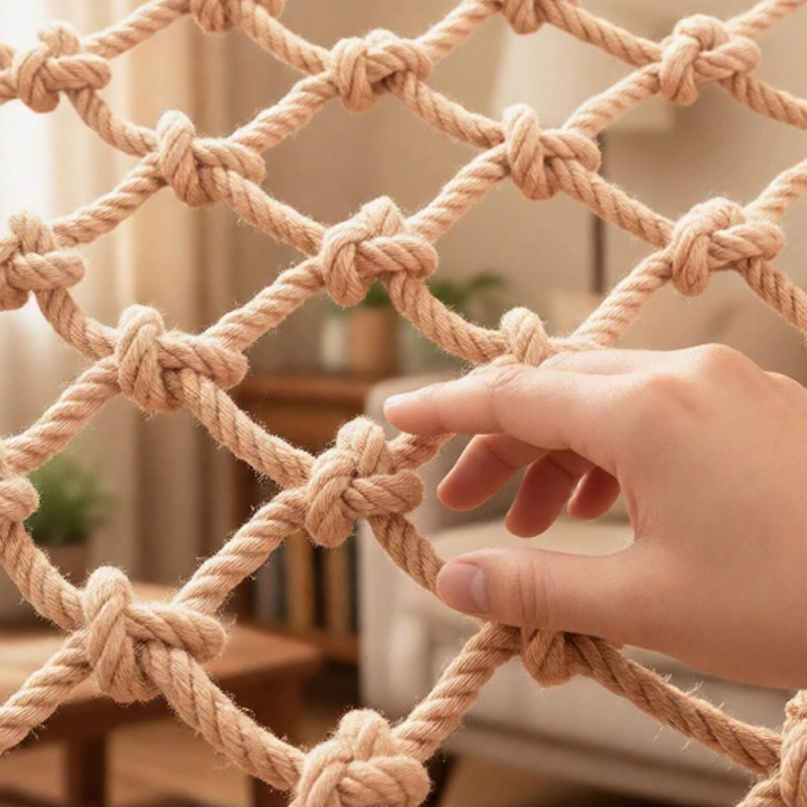 Multi-Use Jute Hemp Rope Net, Kids Climbing Safety Rope Netting For Stairs Balcony Railings Fence Backyard Playground Garden Protection And Indoor/Outdoor Deco(Size:0.5Mx1M（1.64FTx3.28FT）,Color:Jute)
