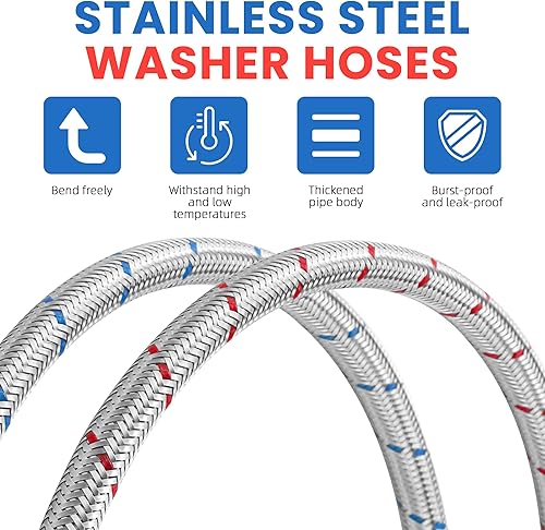 Vista 12 de AMI PARTS - Mangueras de goma para lavadora de 4 pies a prueba de explosiones, líneas de suministro de agua por AMI PARTS - para mangueras
