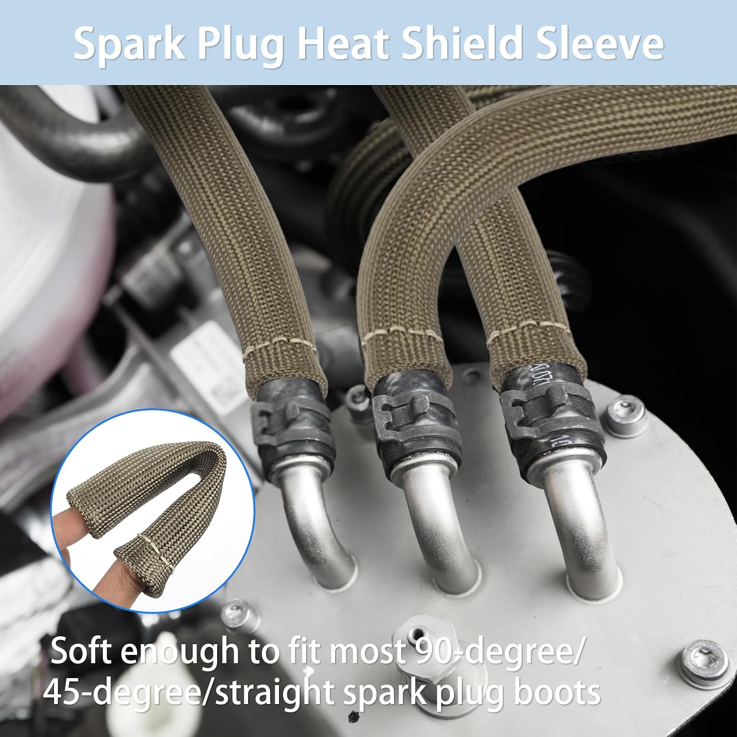 Titanium Spark Plug Wire Heat Shield, 8Pcs 2500° Spark Plug Boot, Spark Plug Heat Shield Sleeve for SBC BBC 350 454 Plug Boot Protector 6 Inch