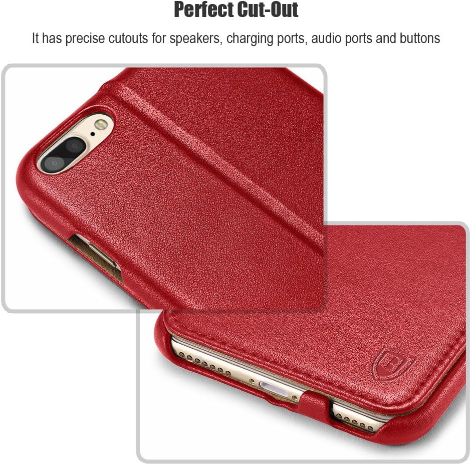 iPhone 8 Plus Case, Benuo [Luxury Series] [Genuine Leather] Folio Flip Corrected Grain Leather Case [Ultra Slim] [Magnetic Closure] with Built-in Stand for Apple iPhone 8 Plus / 7 Plus(Red)
