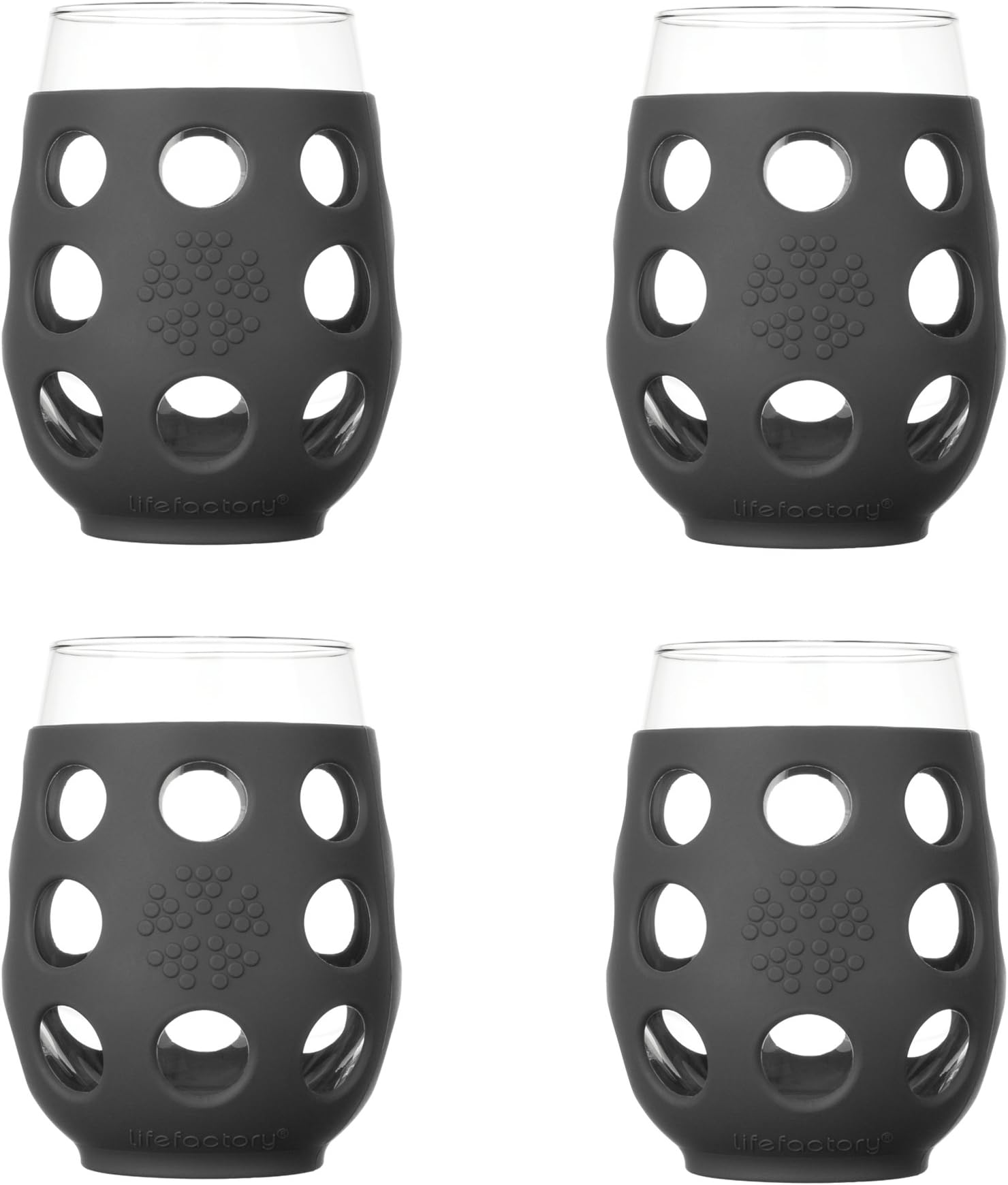 Lifefactory17-Ounce BPA-Free Indoor/Outdoor Wine Glass with Protective Silicone Sleeve, 4 Pack, Carbon