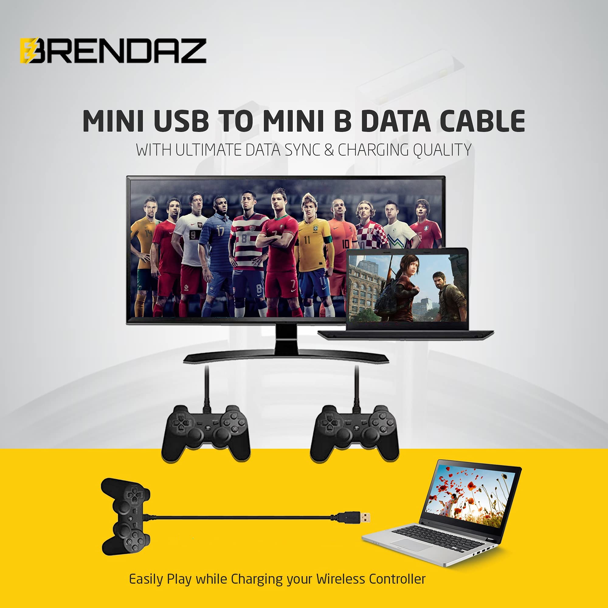 BRENDAZ Lot de 5 câbles de données Mini USB vers Mini B de 3 m – Câble Mini B avec qualité ultime de synchronisation et de charge compatible avec PS3, caméra embarquée, appareils photo numériques, PDA
