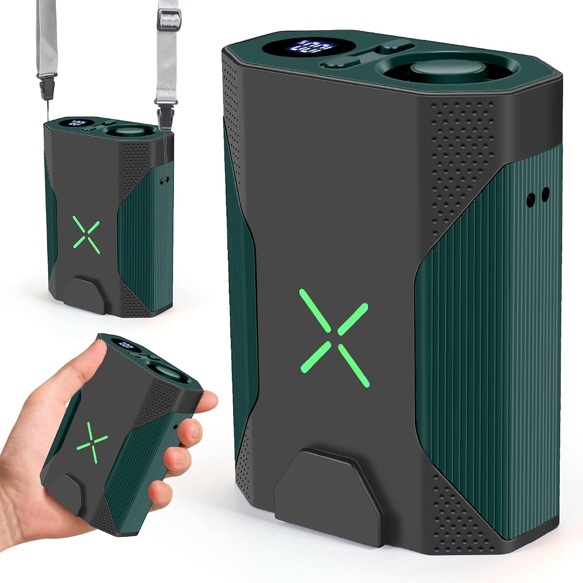 Fotgear Mini Portable Waist Fan - 100 Speeds 36000RPM Strong Airflow 4500mAh Battery Powered Max 16H Cooling - Mini Waist Neck Handheld Fan for Outdoor Jobsite Camping Travel, Green