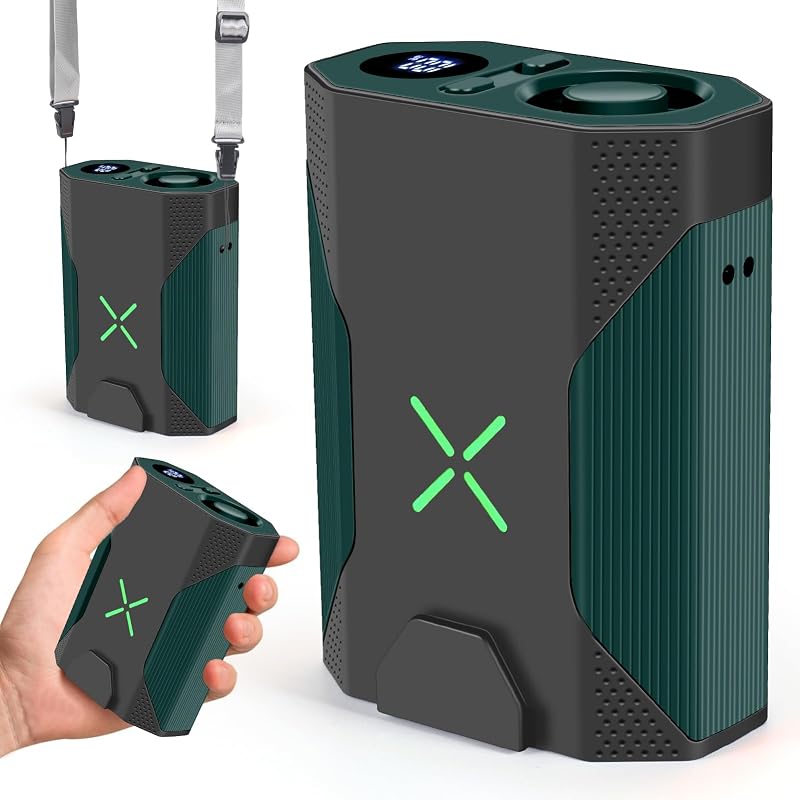 Fotgear Mini Portable Waist Fan - 100 Speeds 36000RPM Strong Airflow 4500mAh Battery Powered Max 16H Cooling - Mini Waist Neck Handheld Fan for Outdoor Jobsite Camping Travel, Green