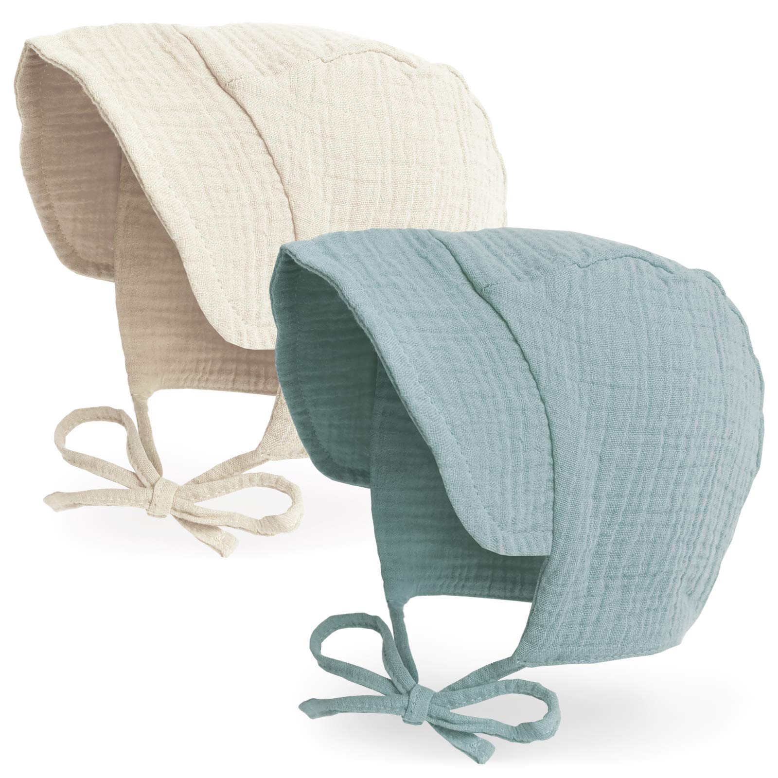 JELLYTREE Baby Hat Brimmed Sun Bonnet Muslin Double Gauze Toddler Sun Hat Infant Boys Girls Beanie Caps, 6m 12m 24m