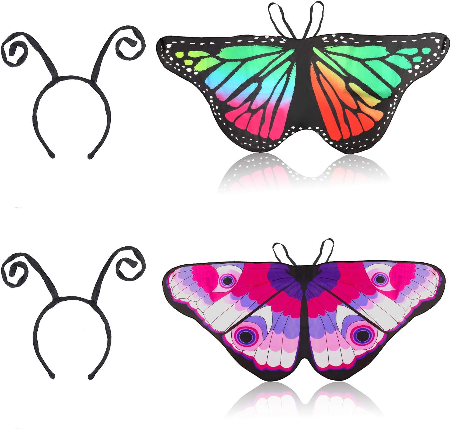 Beelittle Butterfly Wings Costume Fancy DressUp Set Butterfly Wings Cape Shawl with Antenna