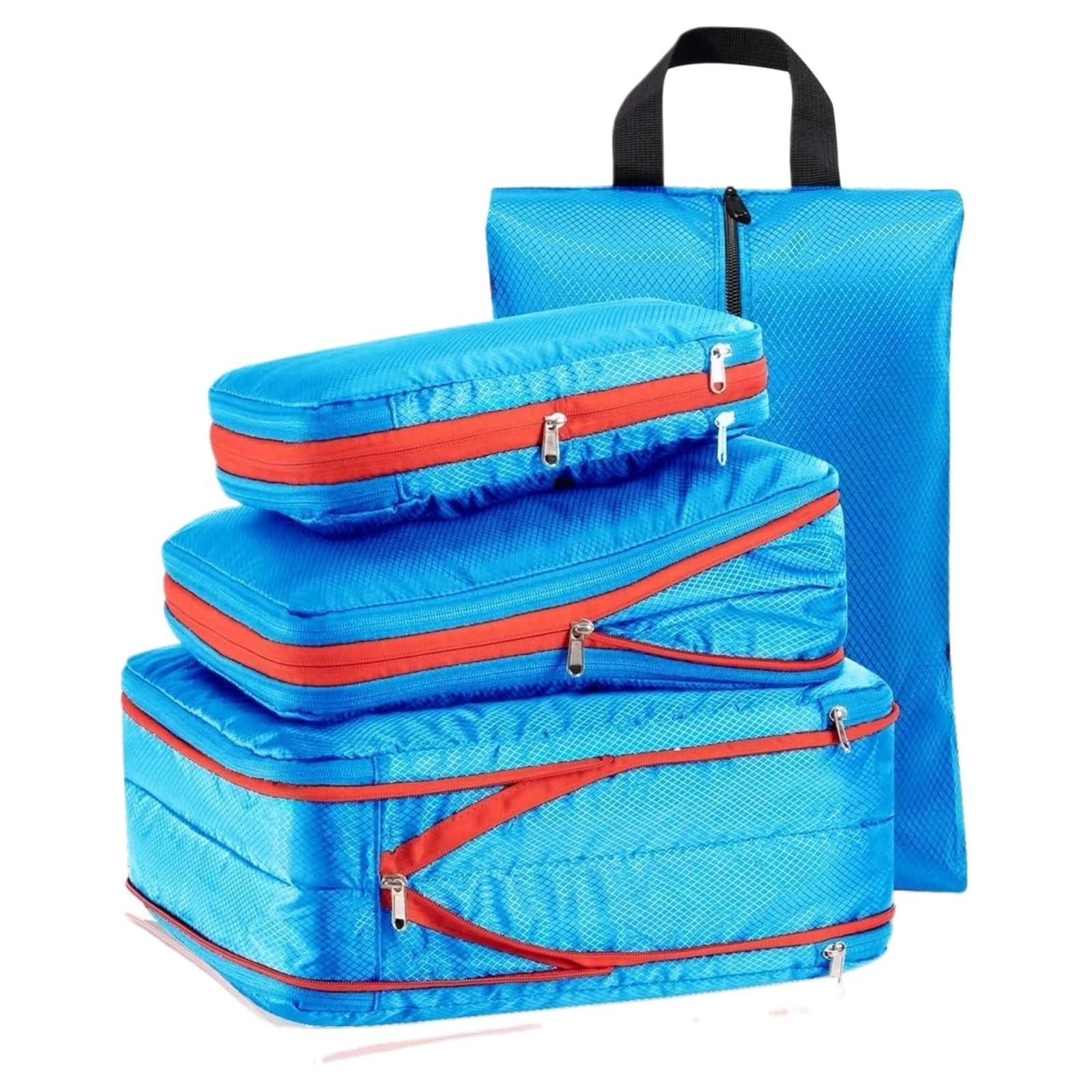 Travel Bag Double-layer Compression Packing Cubes Accessories Organizer Luggage Portable Folding Suitcase Shoe Storage Pouch for Suitcases(Total 4PCS Sky Blue)
