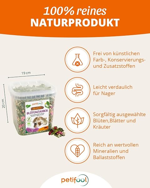 petifool Blütenzauber 360g - Ergänzungsfutter für Nager - natürliches Nagerfutter für Kaninchen, Meerschweinchen, Hamster, Chinchilla & mehr - ohne künstliche Zusätze - 100% Natur -artgerechtes Futter - 2