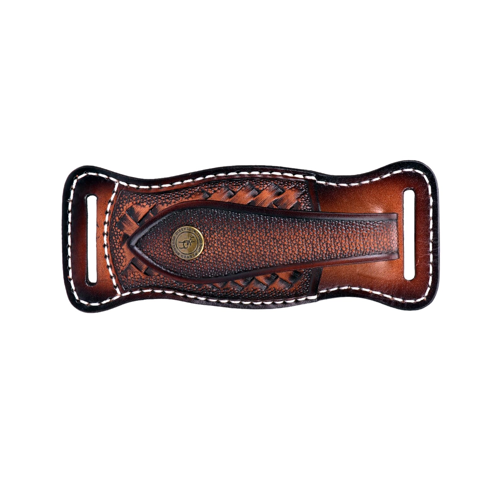 TOURBON Fodero per coltello in pelle di mucca per cintura 4" Custodia per coltello pieghevole EDC Fondina per coltello con chiusura a scatto