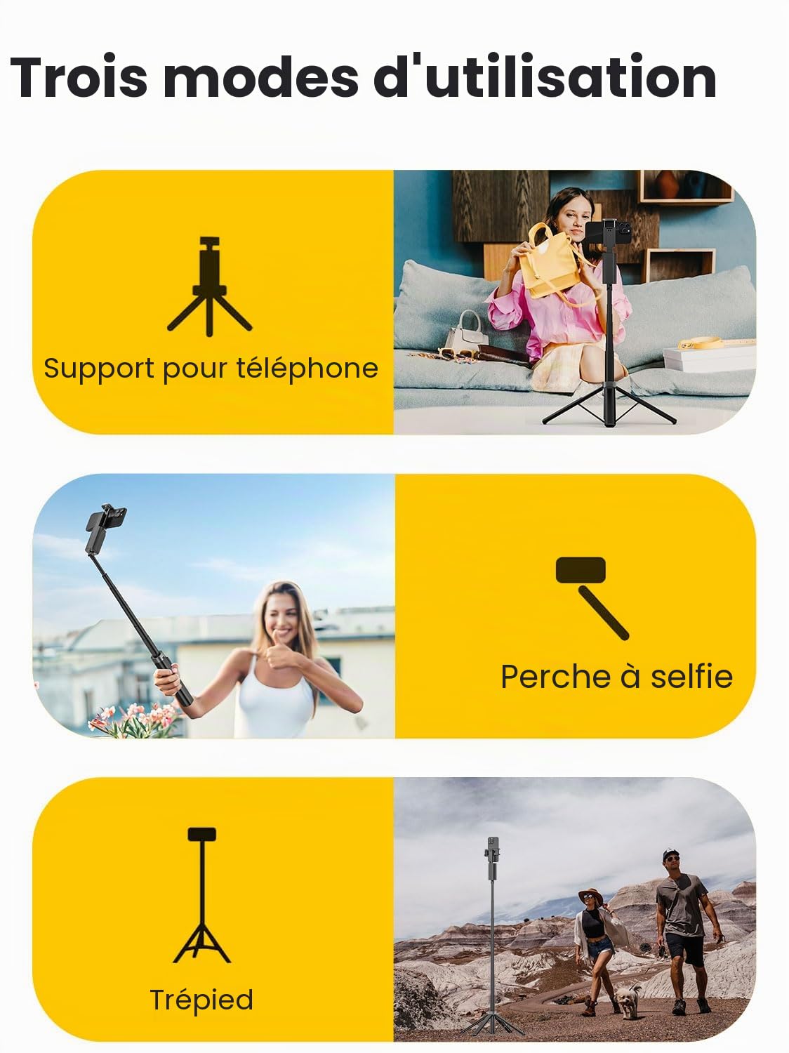 AOCHUAN Trépied de suivi du visage pour iPhone et Android, perche à selfie extensible de 144 cm, télécommande, sans application, contrôle gestuel, essentiel