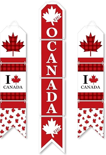 Big Dot of Happiness Día de Canadá - Pancartas verticales colgantes para puerta de papel - Kit de decoración de pared de fiesta canadiense -