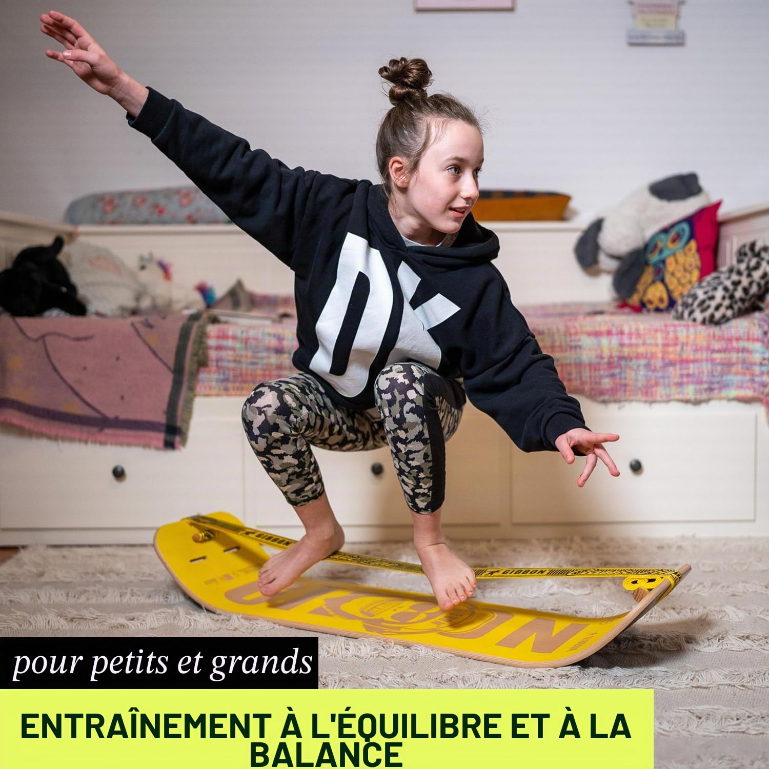 GIBBON Kit de giboard - Active White/Black | Planche d'équilibre innovante | Entraînement interactif avec application | Pour la maison et les déplacements | Idéal pour les figures et les entraînements