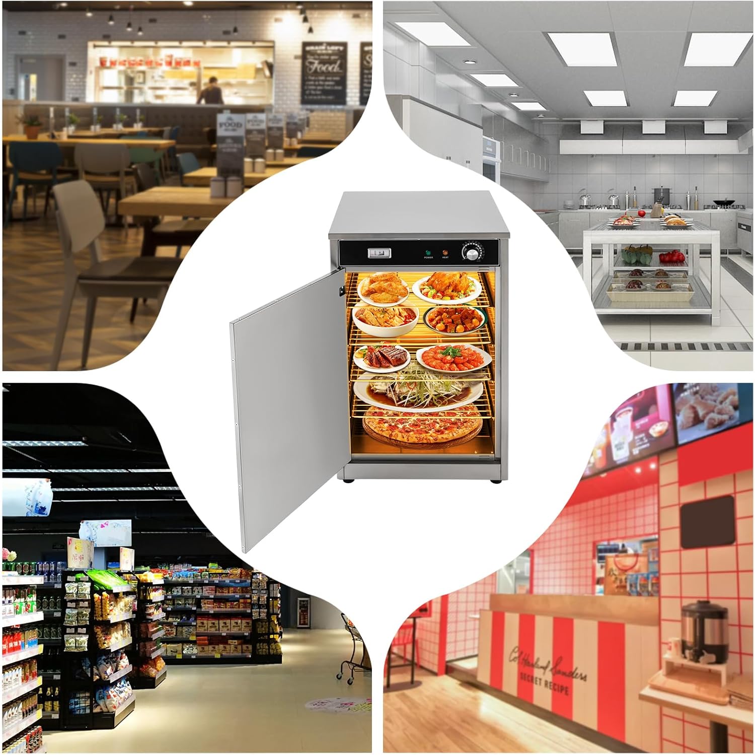Bepritm Hot Box Food Warmer Cabinet, Electric Commercial Food Warmer w/360° Surround PTC Heating&Temperature Control, 600W Stainless Steel Concession Warmers for Storing Pizza, Restaurant (5-Tier)