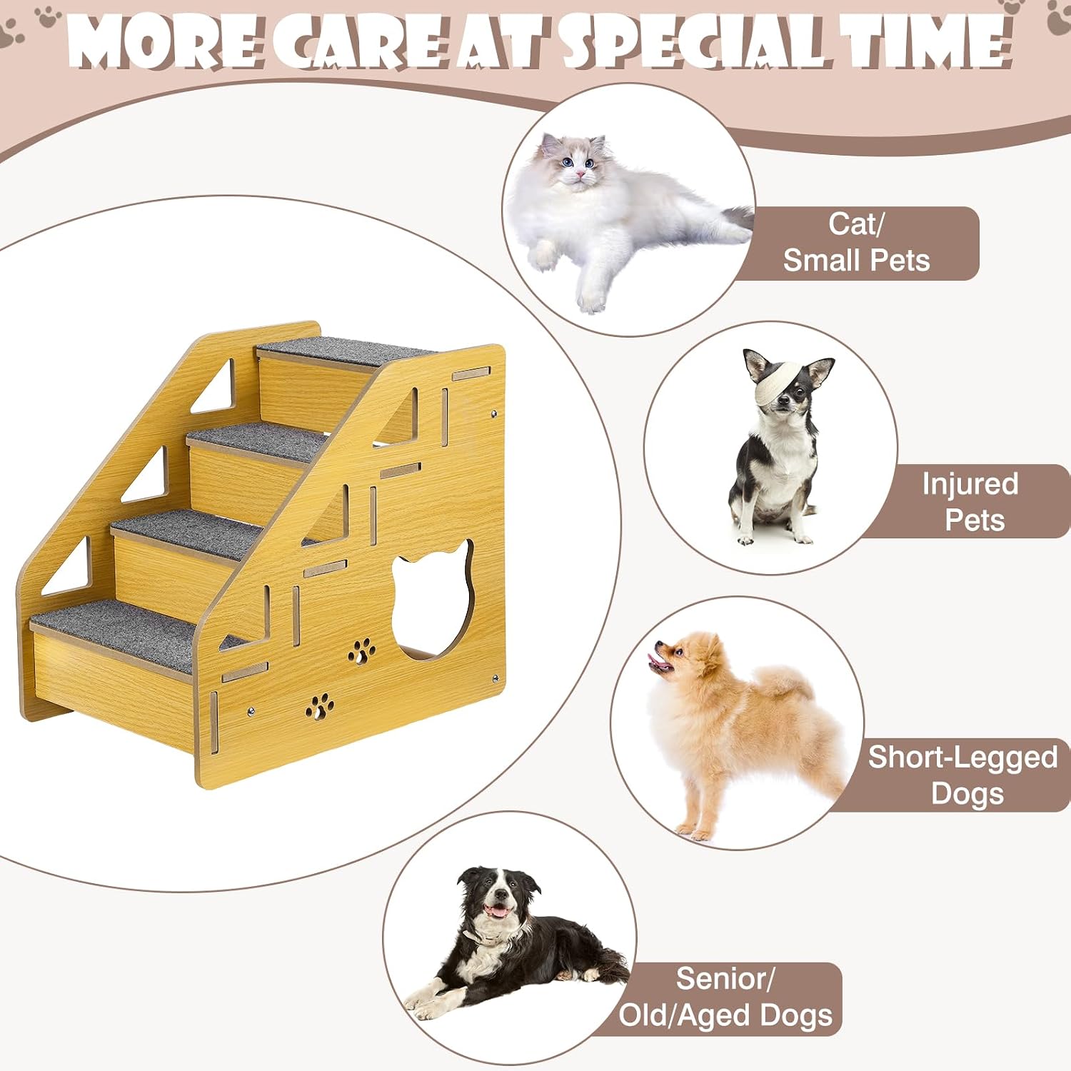 Dog Stairs for Small Dogs, 4-Step Dog Steps for Beds or Couches, Wood Pet Stairs for Small Pets, 15" H Cat Stairs for Doggie,Old Cats, Small Animals