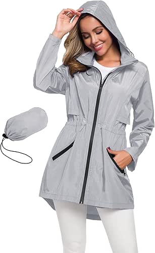 Avoogue Women's Long Raincoat with Hood Outdoor Lightweight Windbreaker Rain