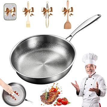 Titanium Pan, Titanium Frying Pan with Lid 22/24/26/28/30/32cm, Non Stick Frying Pans, Durable Scratch-Resistant Titaniums Hammered Pans Pro Standard for All Cooktops Without lid,32cm/12.60in
