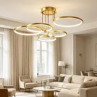 Luminária de Teto LED Moderna em Metal, Plafon Circular com 3 Temperaturas de Cor Ajustável, Dourada para Sala, Quarto, Cozinha e Sala de Jantar (Ouro, 5 Luzes)