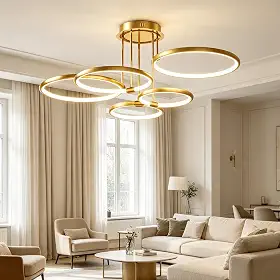 Luminária de Teto LED Moderna em Metal, Plafon Circular com 3 Temperaturas de Cor Ajustável, Dourada para Sala, Quarto, Cozinha e Sala de Jantar (Ouro, 5 Luzes)