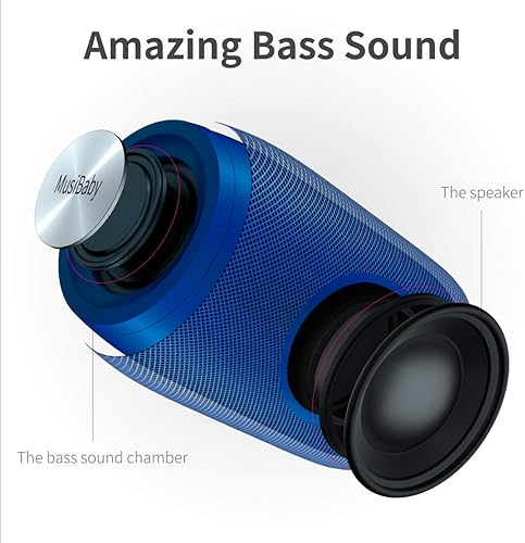 Miniatura 4 de MusiBaby - Bocina con Bluetooth 5.0, transportable al aire libre, impermeable, inalámbrica, doble emparejamiento, graves y estéreo potentes, 1,500