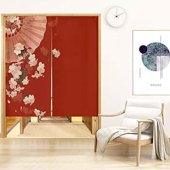 暖簾　紬　赤色 花柄３枚仕立て　フリンジ付き 楽天市場】【マラソン期間限定P5倍】 【 のれん あかり 赤