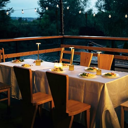 Miniatura 3 de Litake Lámpara de mesa dorada recargable, 2 piezas, lámpara de escritorio inalámbrica LED de 5000 mAh, funciona con pilas, luz de mesa portátil,