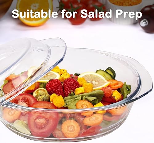 Miniatura 6 de Cacerola de vidrio de 3.5L con tapa de vidrio, cuenco ovalado de vidrio transparente para microondas con tapa, apto para horno (118 onzas - ovalado)