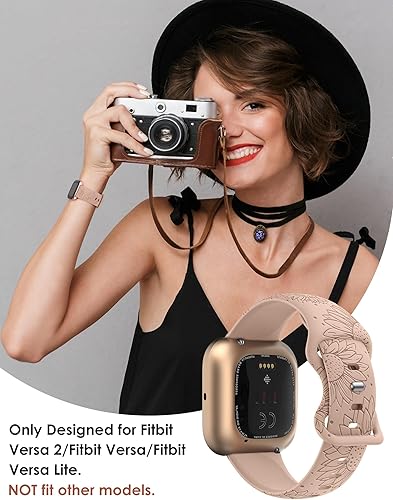 Miniatura 5 de Minyee Floral Engraved Band Compatible with Fitbit Versa 4Versa 3Versa 2Versa LiteSense 2 Band Women, Cute Soft Silicone Sunflower Flower Pattern