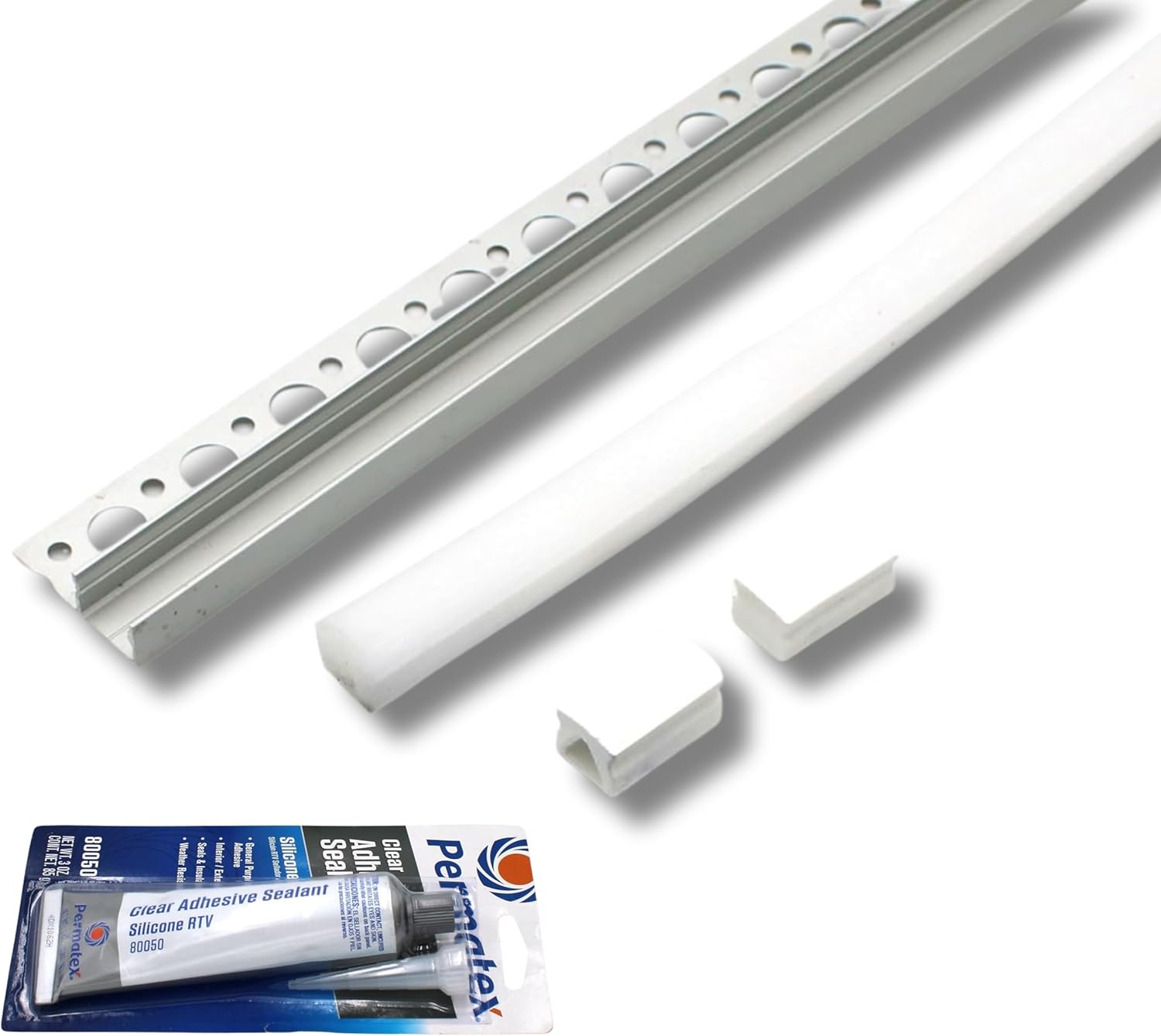 Wired4Signs Nicho Series White LED Tile Edge Light Strip Kit 24V DC Warm White 3000K Waterproof Silicone Profile Dimmable for Bathroom Shower Accent Lighting (609mm (24")) LED Kit Only