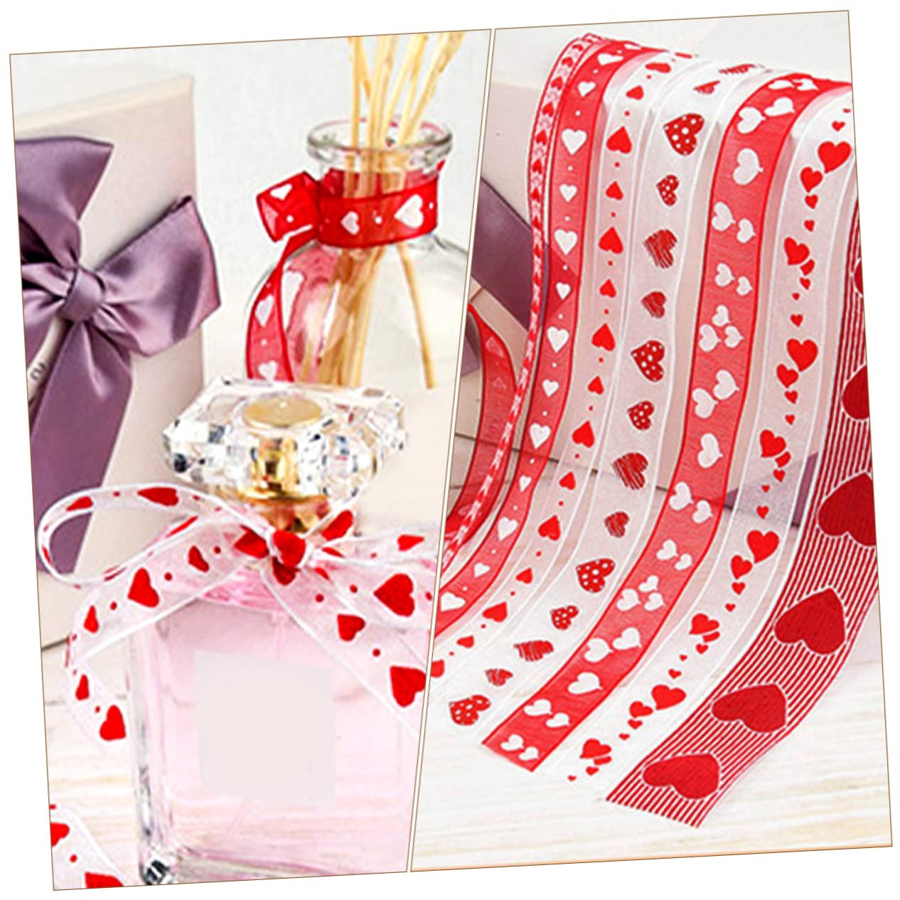 SHINEOFI 3 Sätze Valentinstag Verpackungsband Hochzeitsband Valentinstag Bänder Stift Sackleinen Bögen Seidenband Ribbon Geschenkband Roll Banddekor Herz-design-band Polyester 3 Rollen * 3