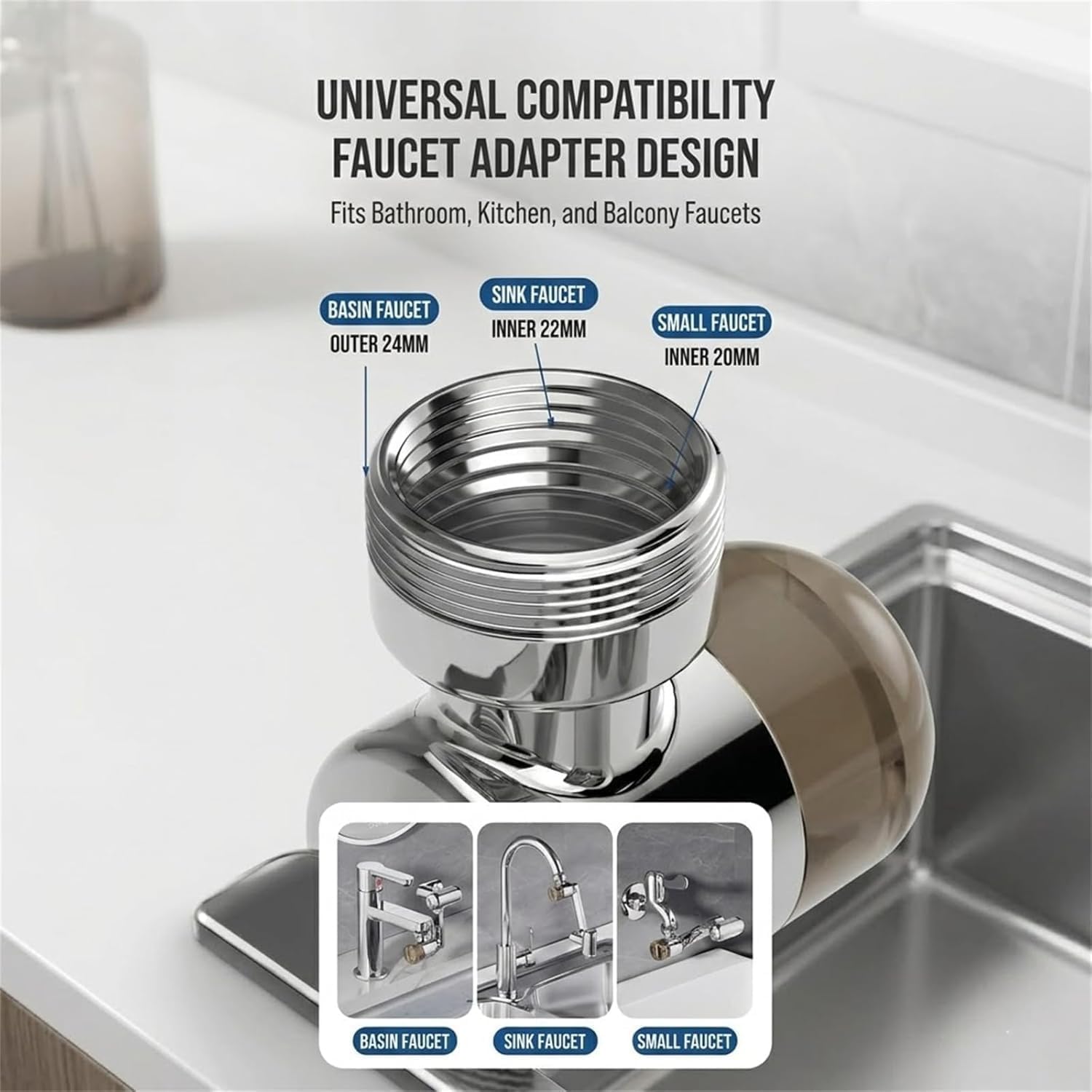 1080° Rotating Faucet Extender with Upward Facial Mist,4 Water Modes & Built-in Filter,Rotating Faucet Extender with Filter for Wash Hand/Hair/Face,Universal Fit