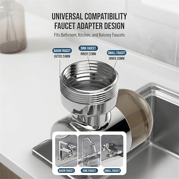 1080° Rotating Faucet Extender with Upward Facial Mist,4 Water Modes & Built-in Filter,Rotating Faucet Extender with Filter for Wash Hand/Hair/Face,Universal Fit - 5
