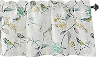 Vista 1 de VOGOL Cenefas con patrón de pájaros para ventanas de cocina, cenefa texturizada de lino con estampado floral y pájaros para ventanas pequeñas