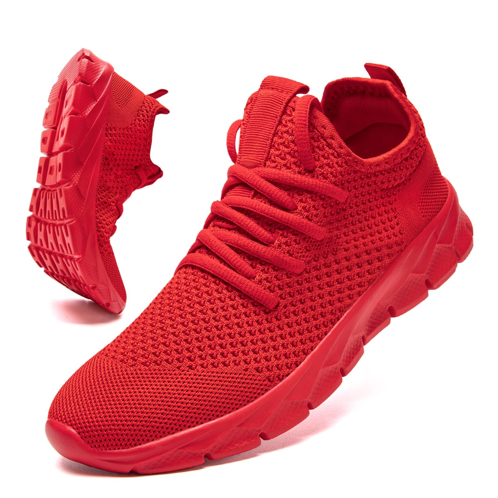 Men Running Shoes Tennis Walking Gym Slip On Athletic Fashion Sneakers Lightweight Breathable Sport Shoe Red Size 7