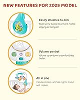 Vista 2 de KiddoLab - Móvil para cuna de bebé con música relajante. Incluye proyector de luz de techo con estrellas, animales. Móvil musical para cuna