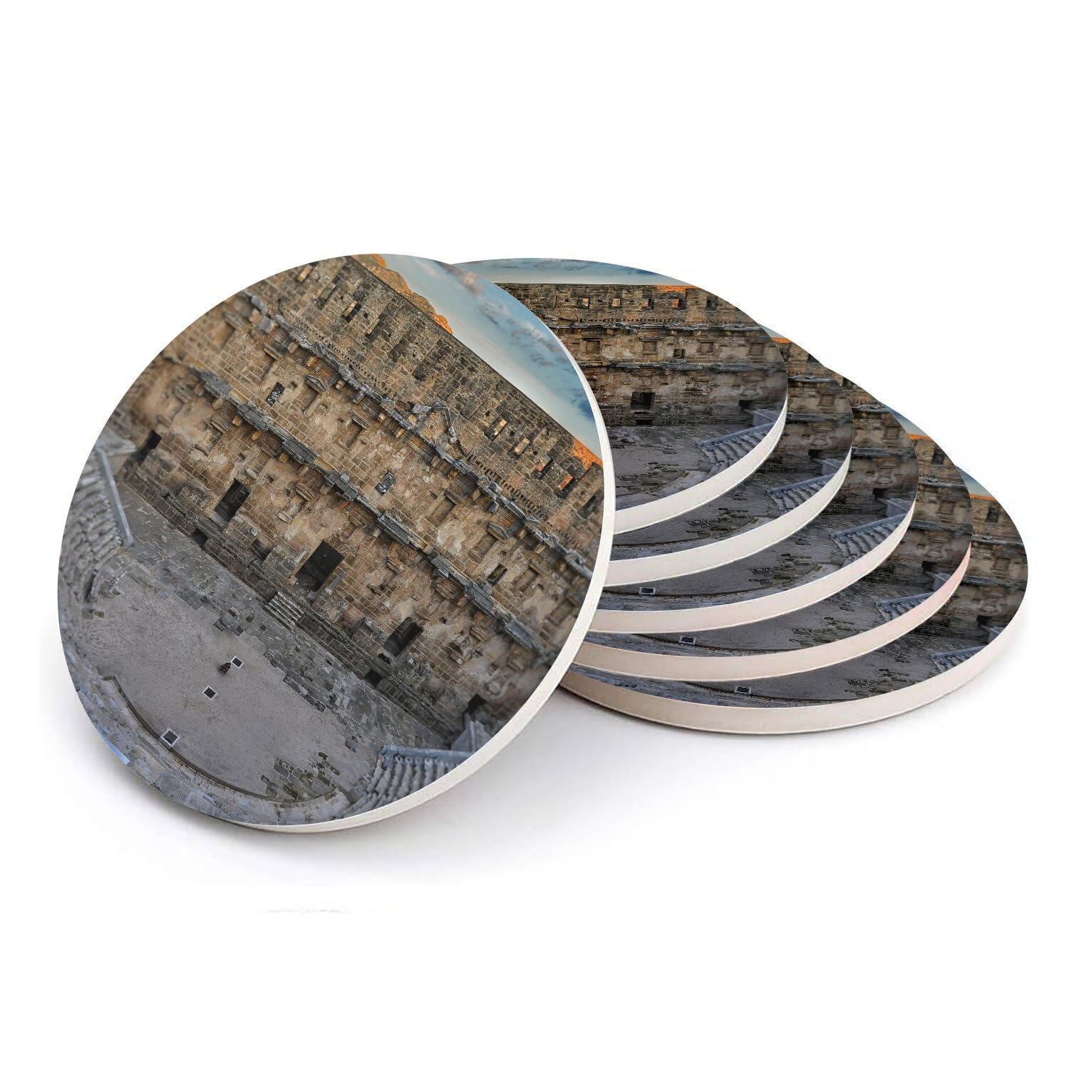 Sous verre ronds en céramique de prestige, dessous de verre monument antique Turquie